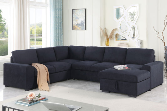 Selene II - Woven Fabric Sleeper Sectional Sofa With Right Facing Storage Chaise - Dark Gray