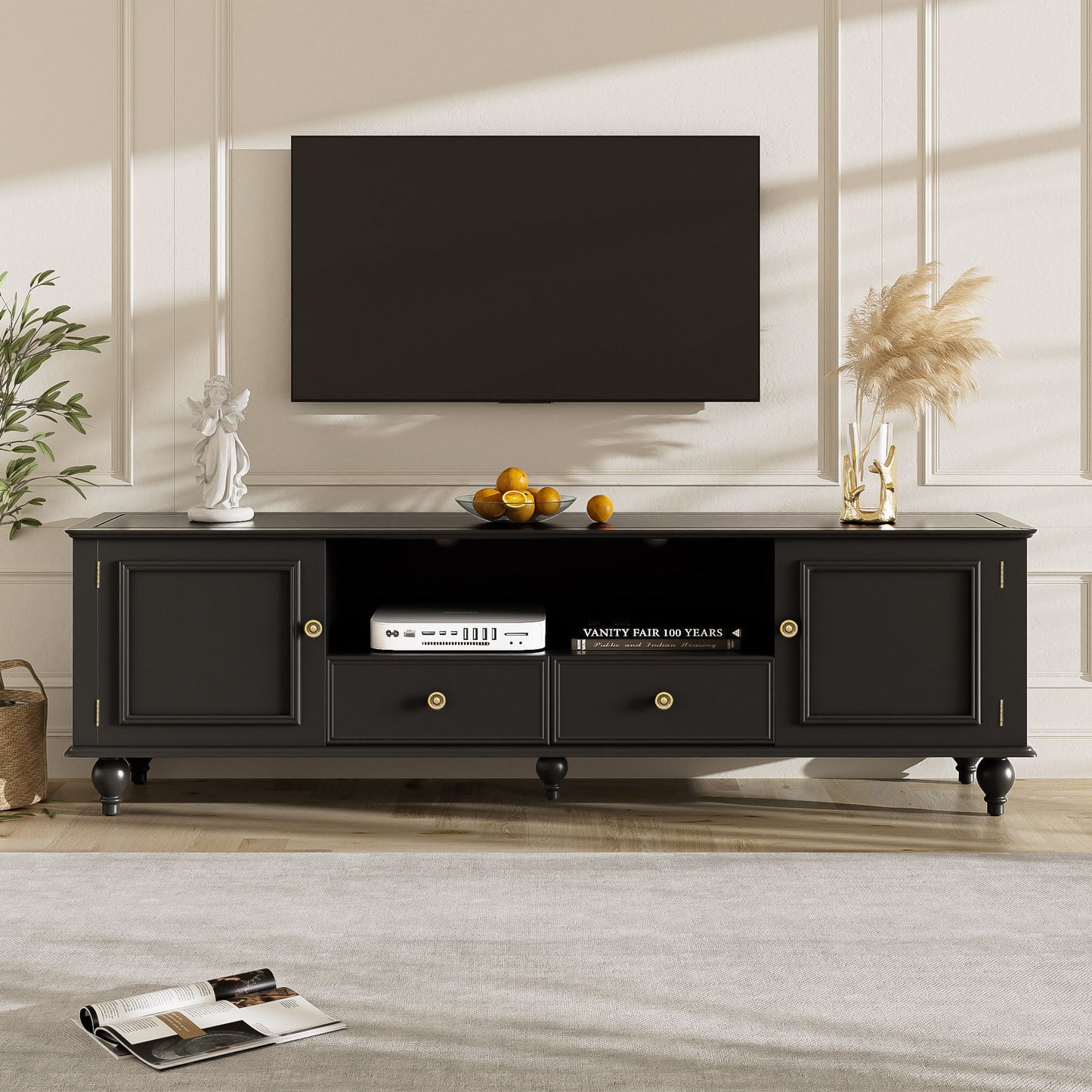 TV Stand For TVs Up To 80", Entertainment Center With Open Compartment