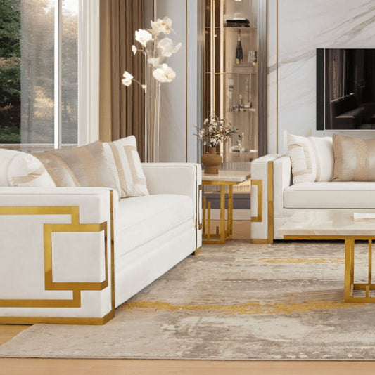 HD-2131 - Loveseat - White / Gold