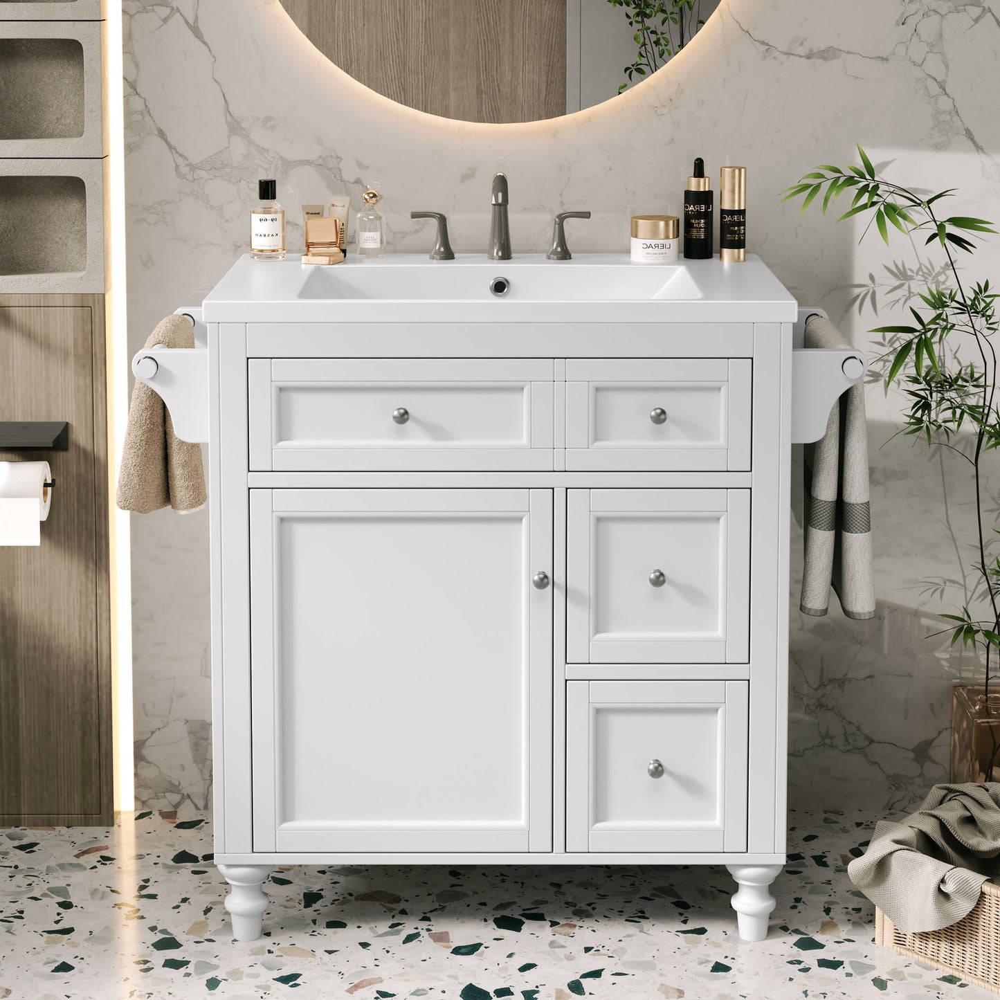 Bathroom Vanity With Top Sink, Modern Storage Cabinet With 2 Drawers And A Tip-Out Drawer