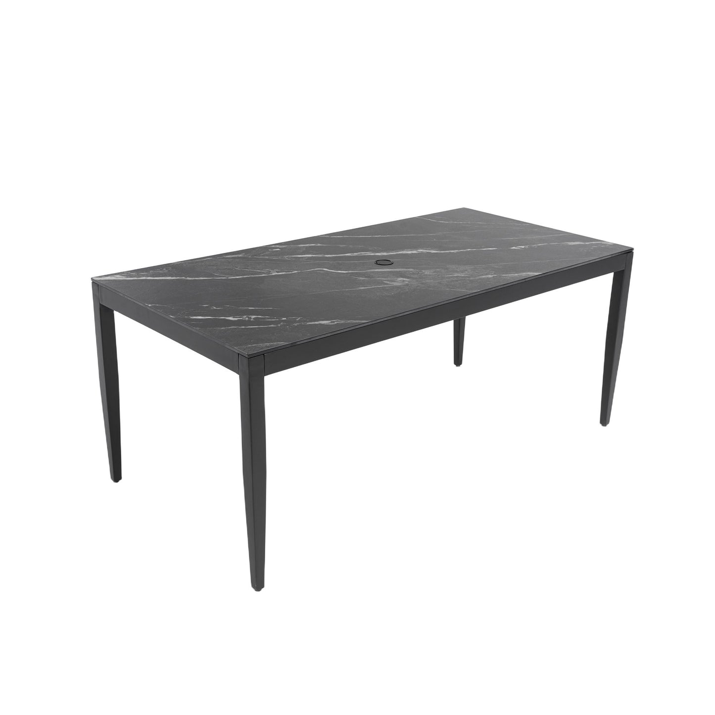 Outdoor Modern Patio Dining Table, Post Tapered Legs Seats 6, Weatherproof & Rust Free - Ember Black