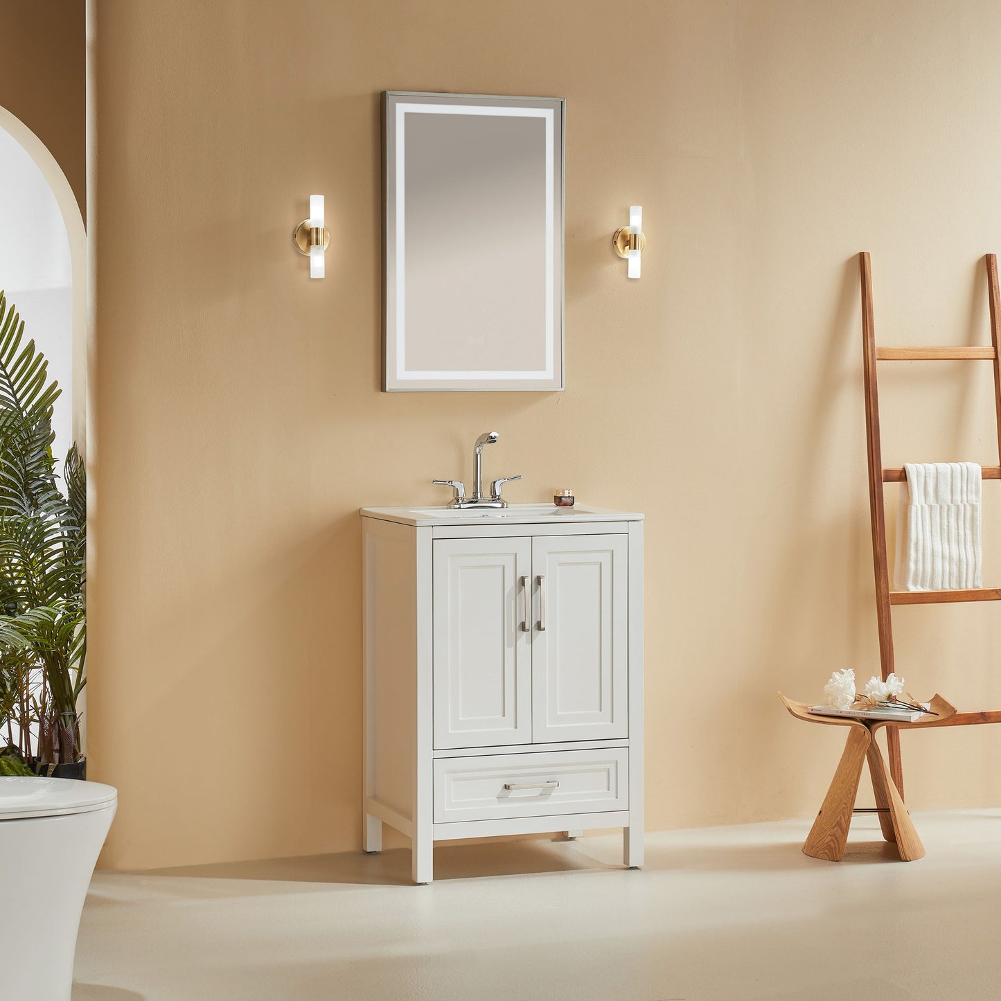 Fully Assembled 24'' Freestanding Single Bathroom Vanity With Ceramic Top - White