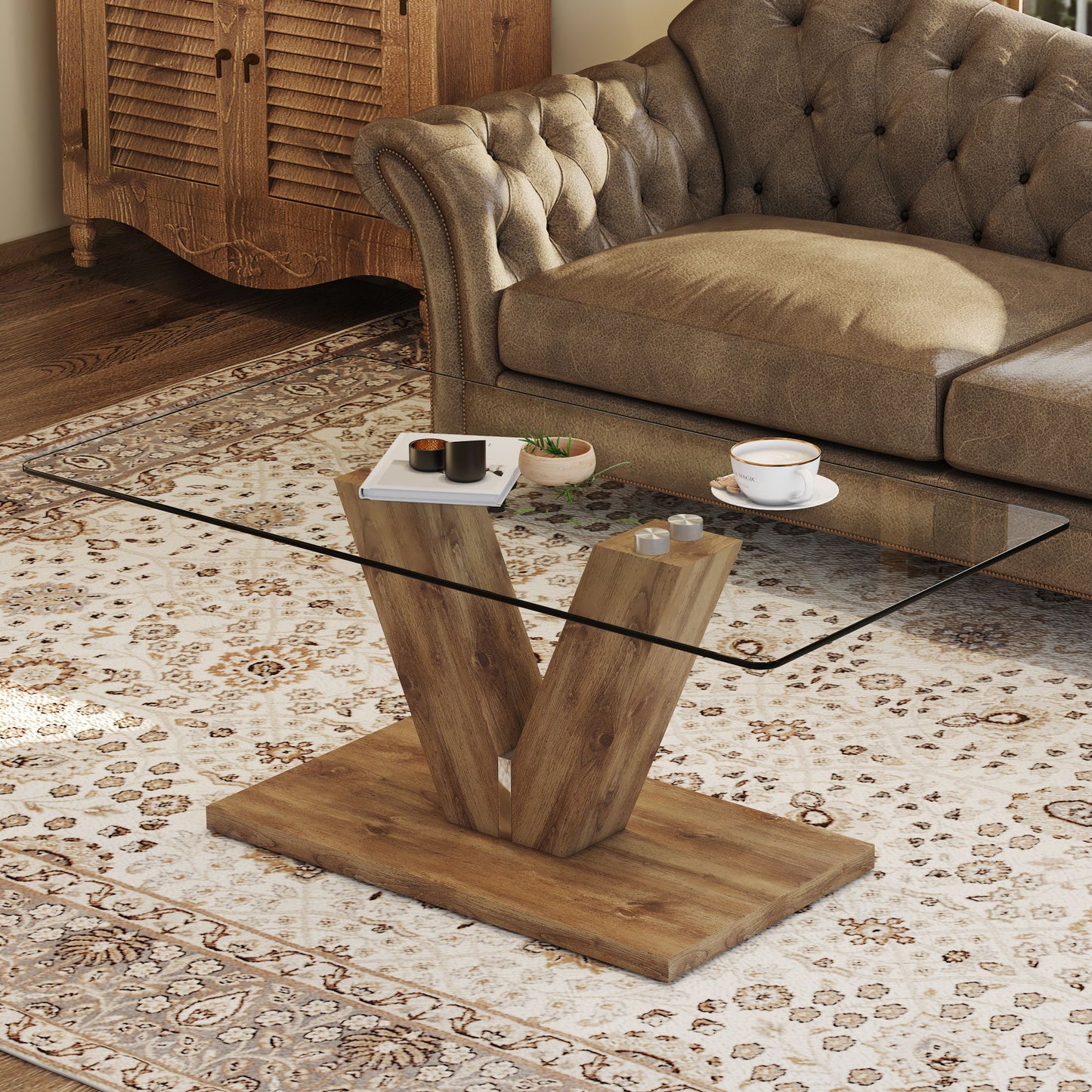 Modern Minimalist Coffee Table With Transparent Tempered Glas