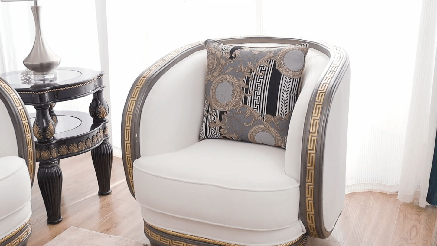 HD-9043 - Chair - White / Brown / Gold