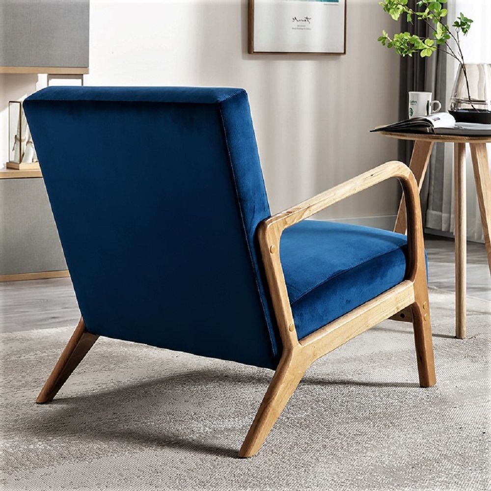 Classic Mid-Century Modern Accent Chairs, Open Framed Armchair With Cushioning - Blue