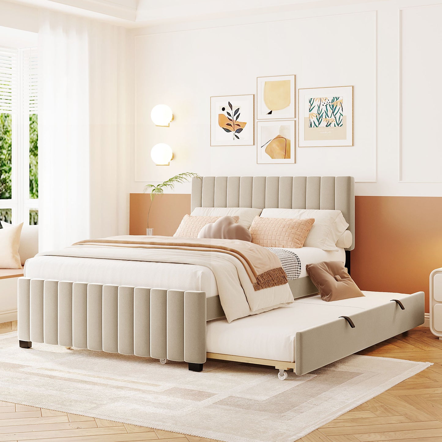 Elegant Upholstered Platform Bed With Twin Size Trundle