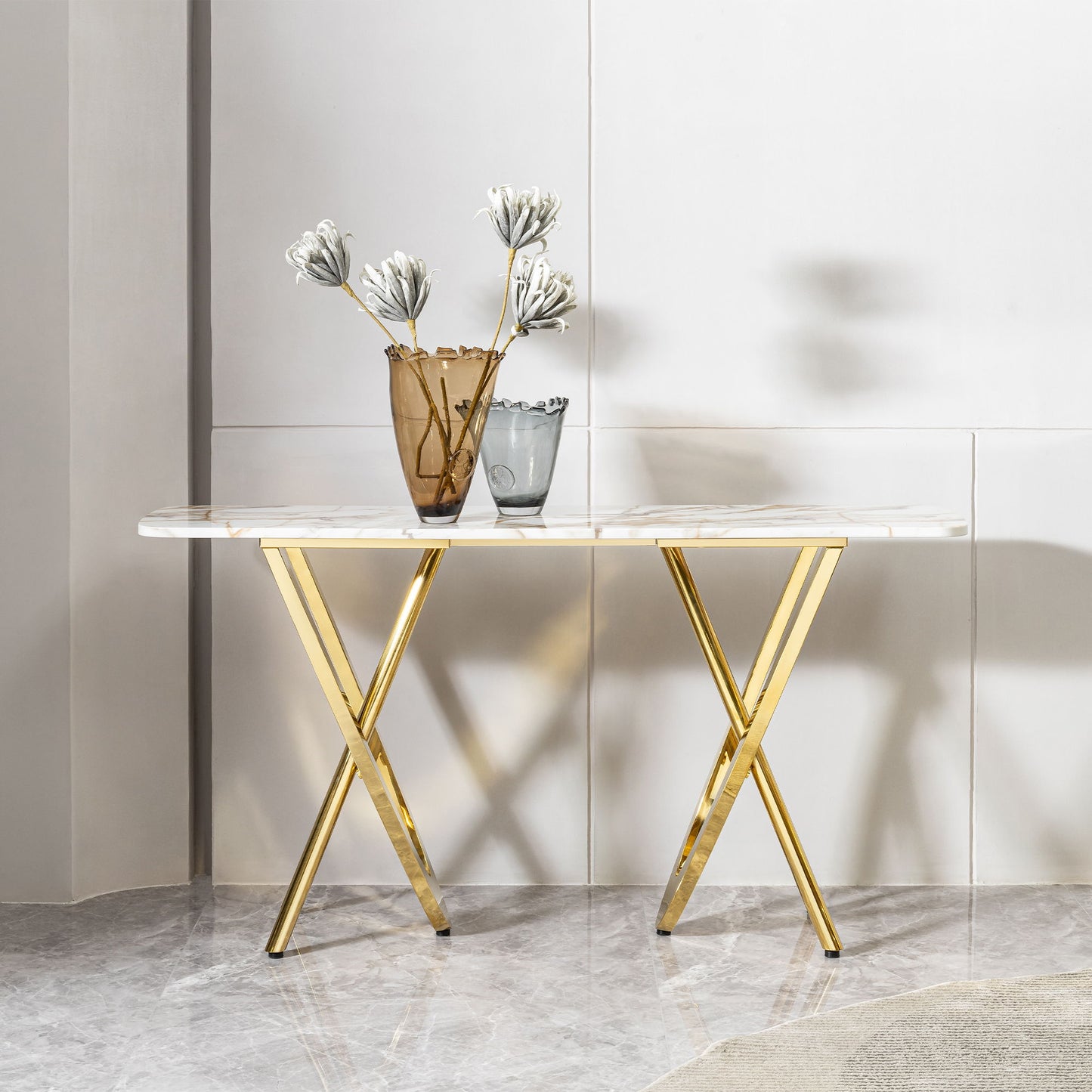 Contemporary Marble Pattern Top Table With Stainless Steel Base