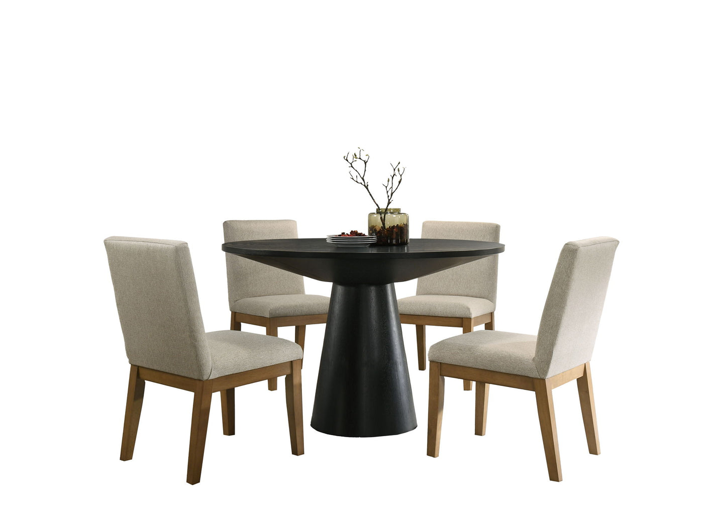 Jasper - Wide Contemporary Round Dining Table With Fabric Chairs Set