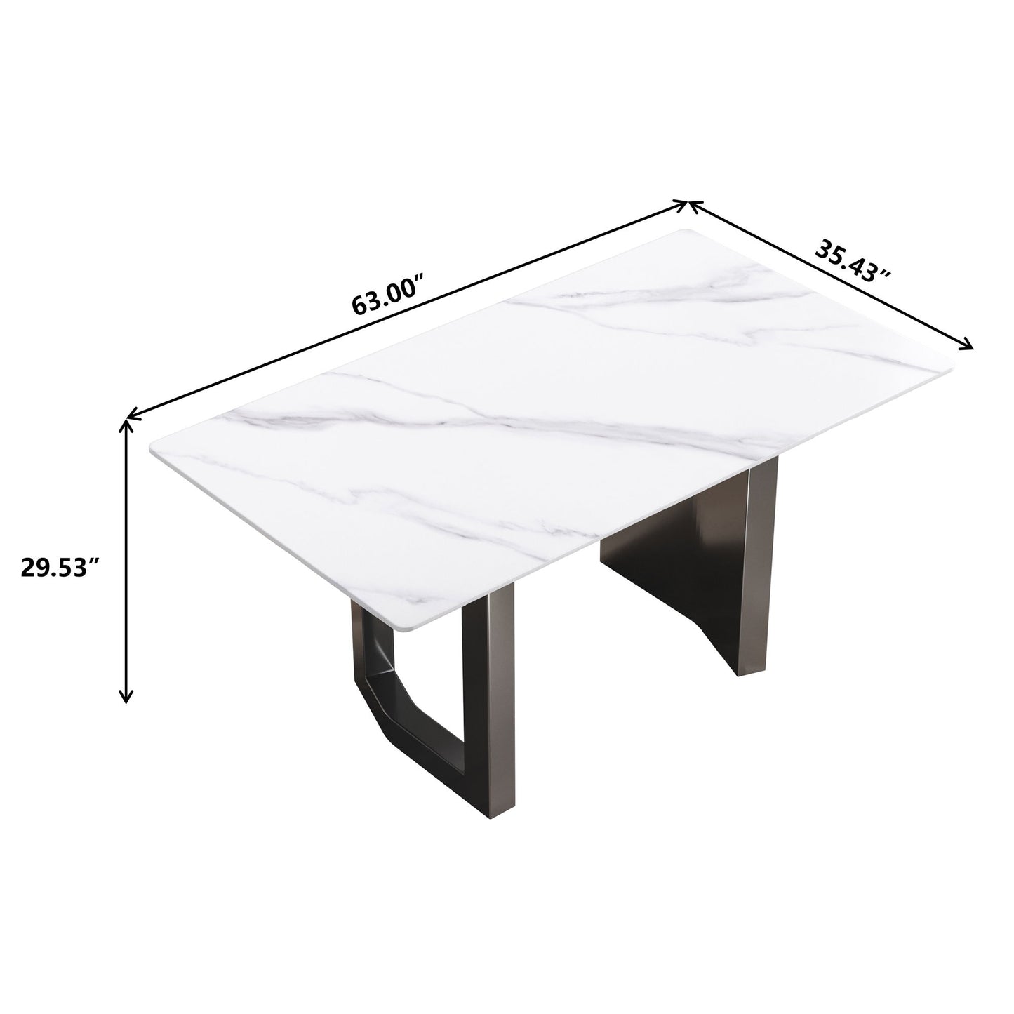 Artificial Stone Straight Edge Metal Leg Dining Table