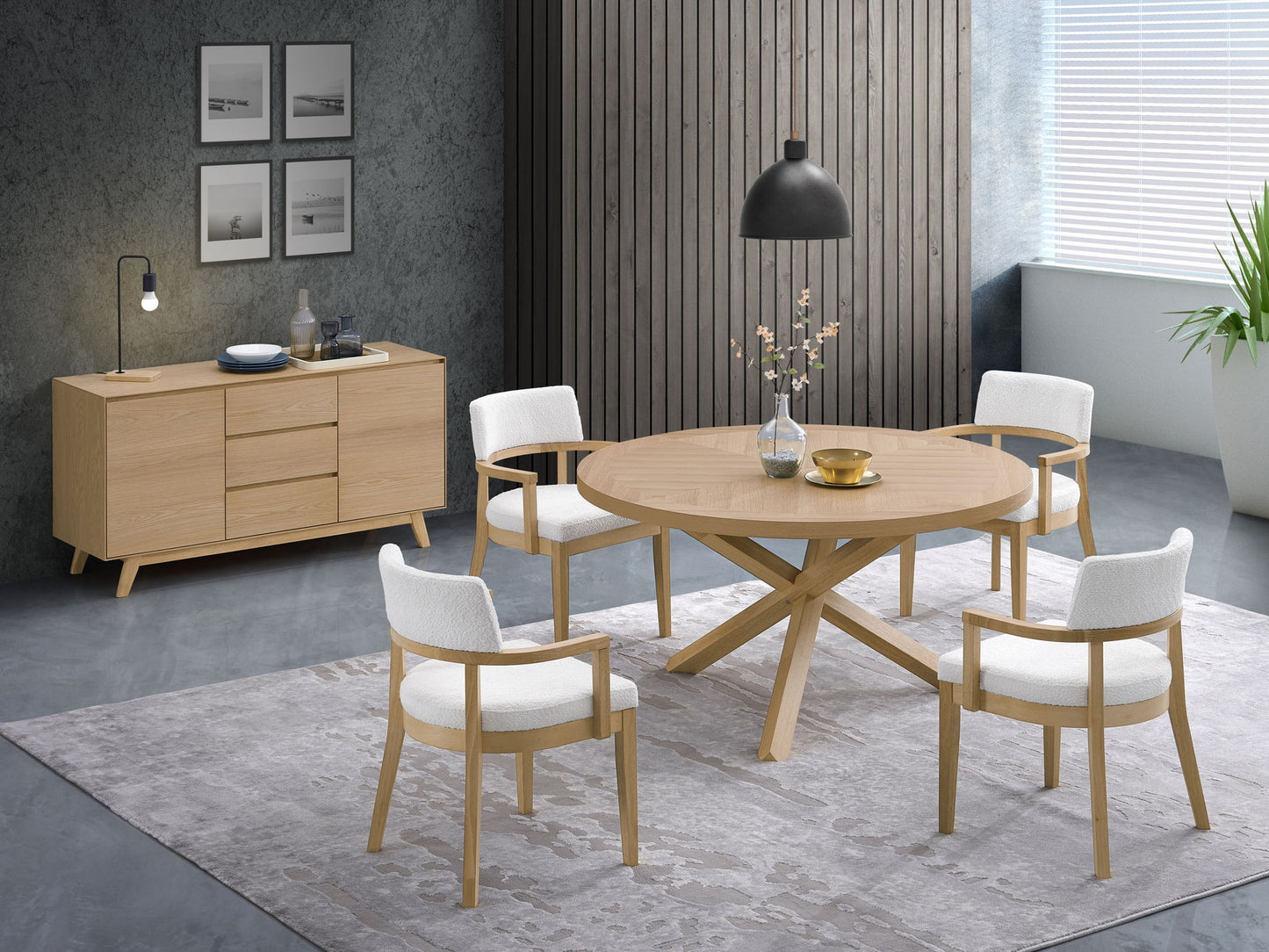 Kasem - 5 Piece Round Table With Matching Chair Dining Room Set - Oak