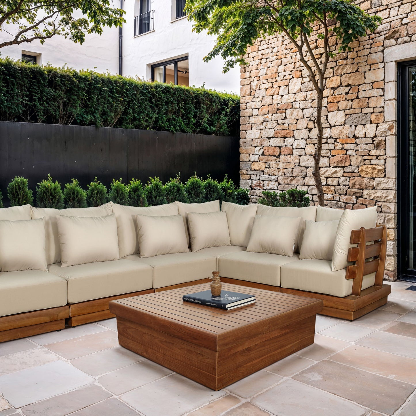 Mirella - Teak Wood Outdoor Patio Coffee Table - Natural