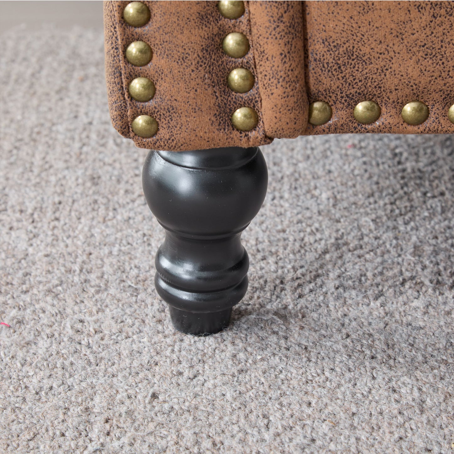 Rolled Arm Sofa With Nailhead Trim With Wooden Legs