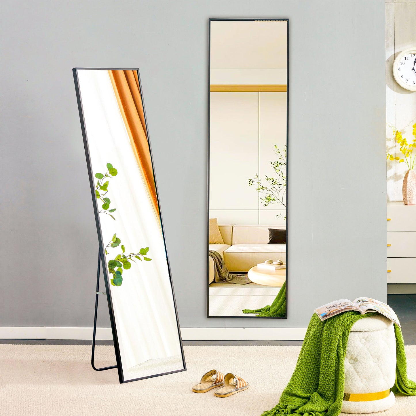Aluminum Frame Minimalist Mirror, Bathroom Bedroom Wall Mirror, Elevating Contemporary Interiors, Can Be Wall Mounted Or Opened As A Standing Mirror - Black