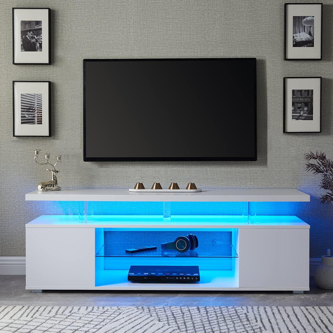 TV Stand LED Gaming Entertainment Center, Media Storage Console Table With Large Side Cabinet