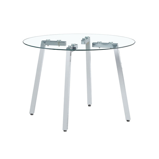 Modern Minimalist Circular Transparent Tempered Glass Table With Metal Legs For Kitchen And Dining Room - Silver / Transparent