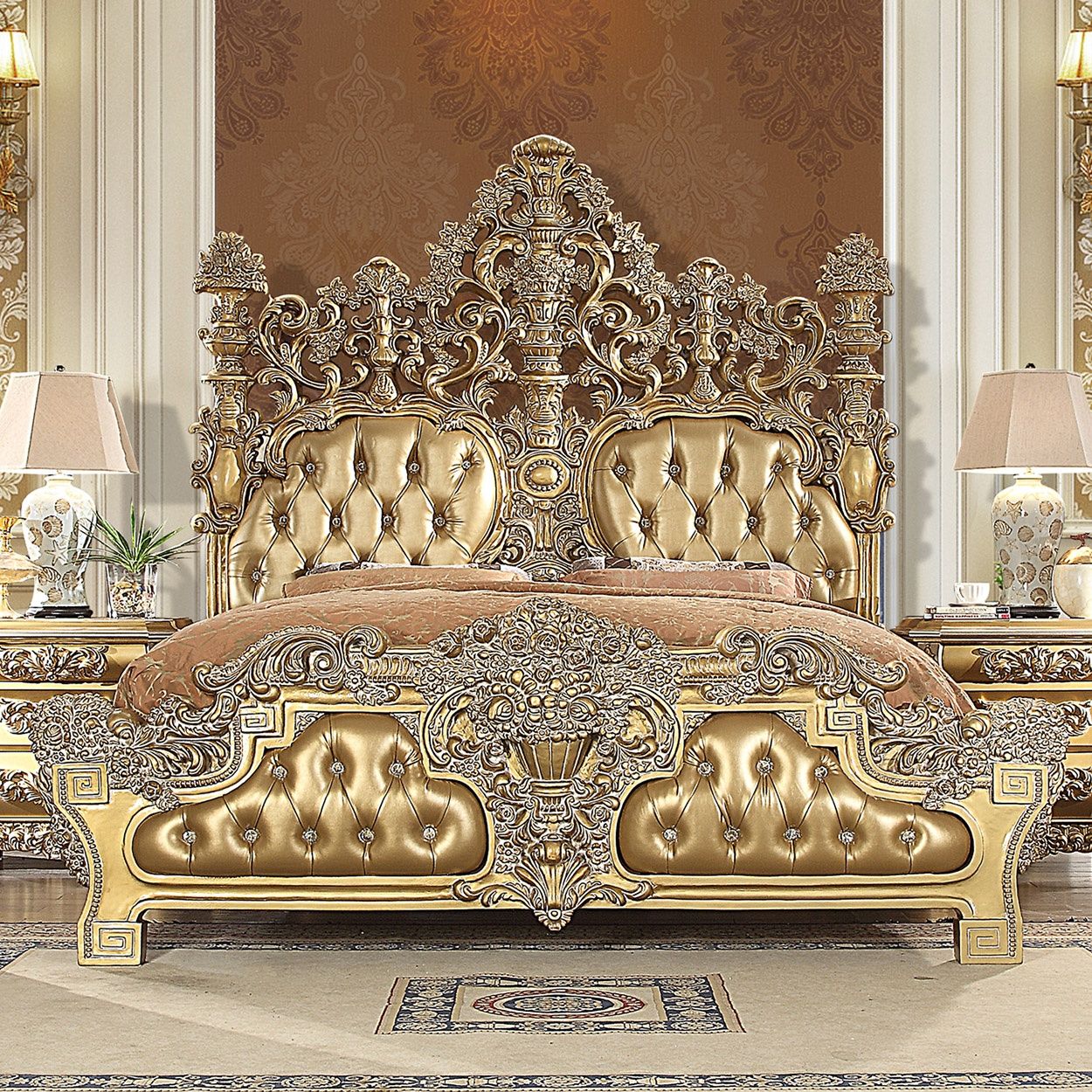 HD-8016 - 4 Piece Bedroom Set - Bright Gold