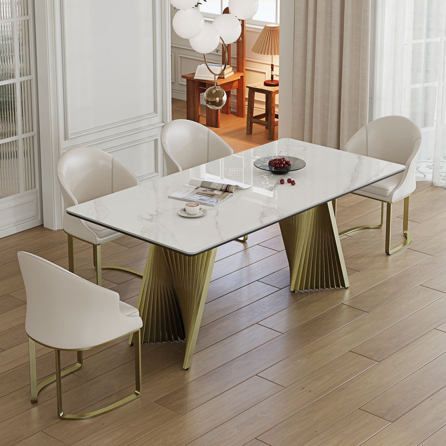 Modern Rectangular Kitchen Table With Steel Table Feet And Chairs