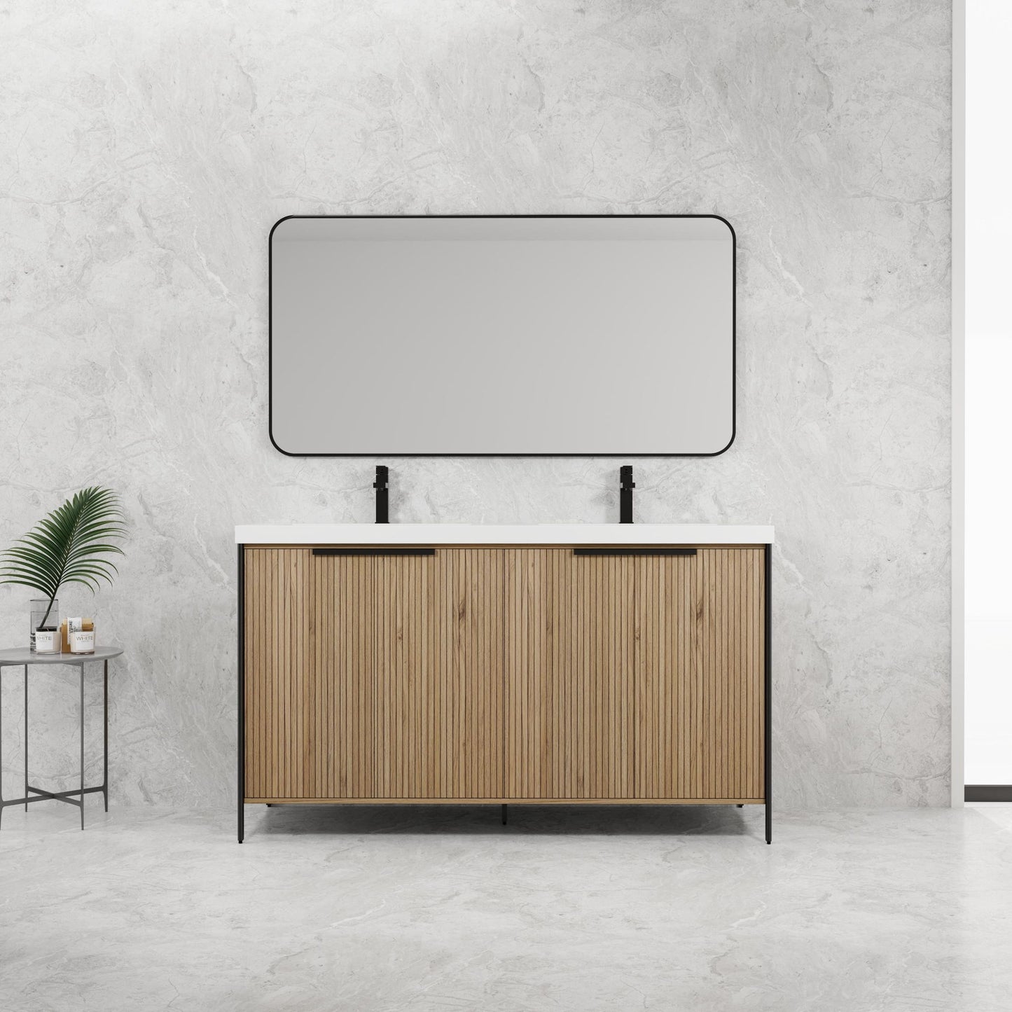 Modern Freestanding Bathroom Vanity With Resin Sink & Soft Close Cabinet Doors