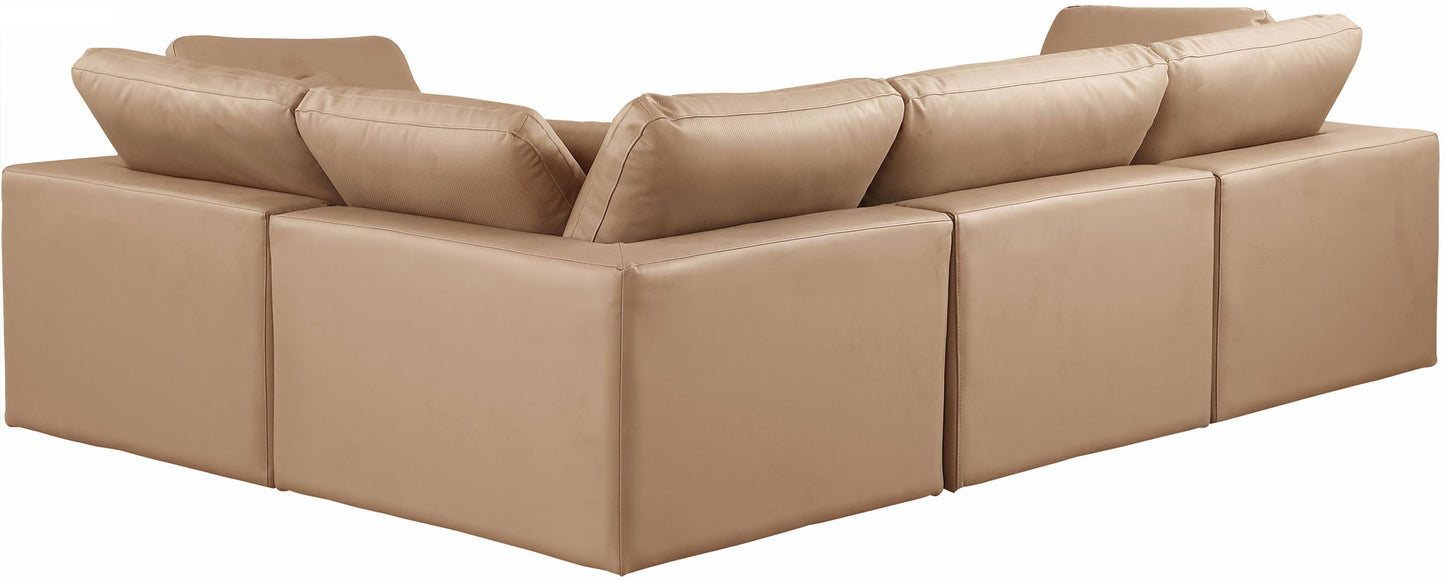 Comfy - 4 Piece Faux Leather Modular Sectional - Tan