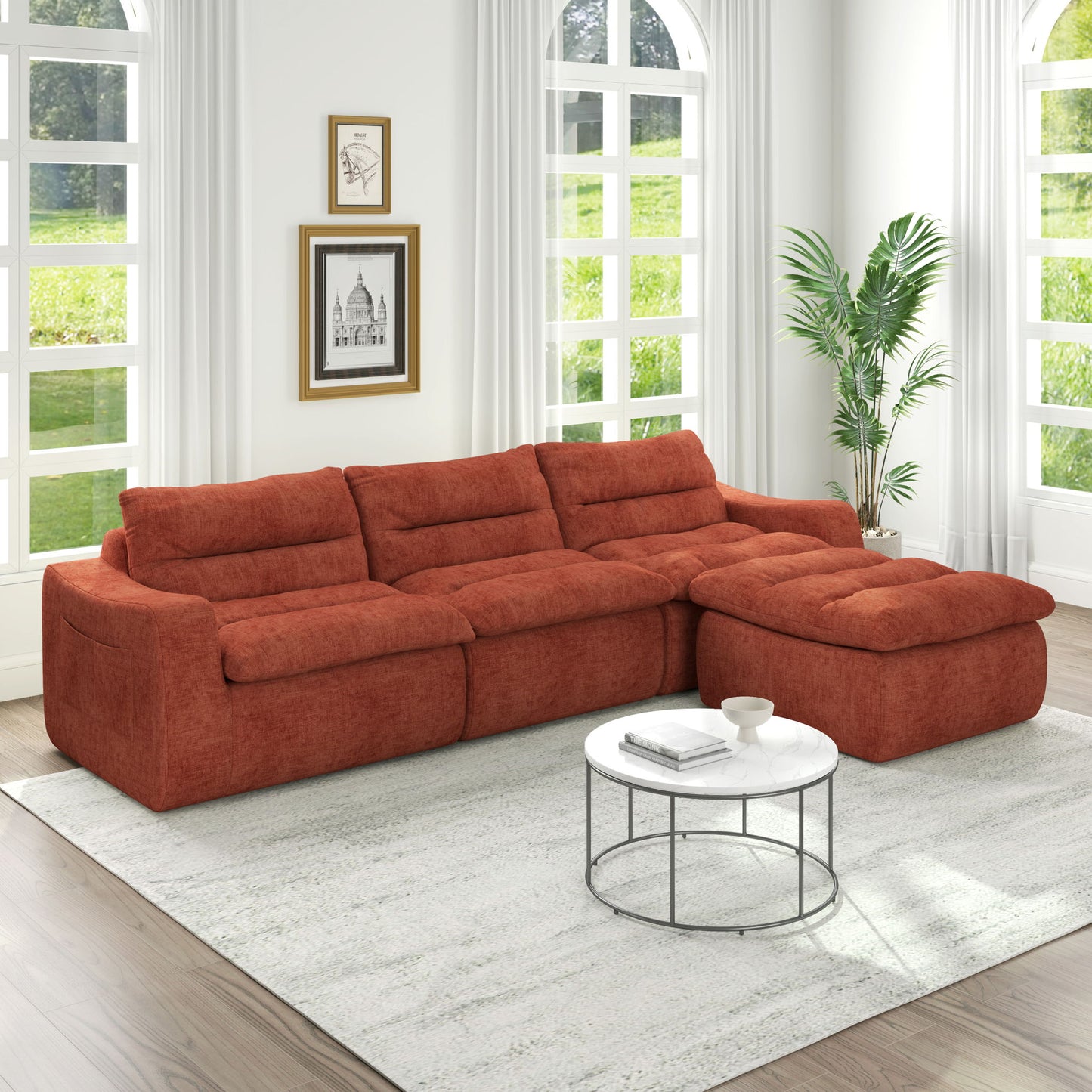 Modern L Shaped Modular Beanbag Sofa, Comfortable Lazy Style, Compression Sponge And Cloth