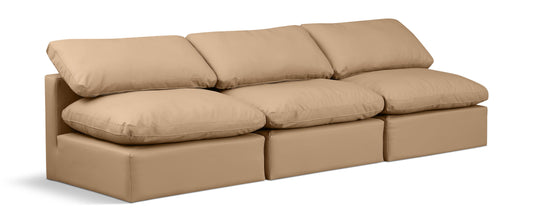 Indulge - Faux Leather 3 Piece Modular Armless Sofa - Tan