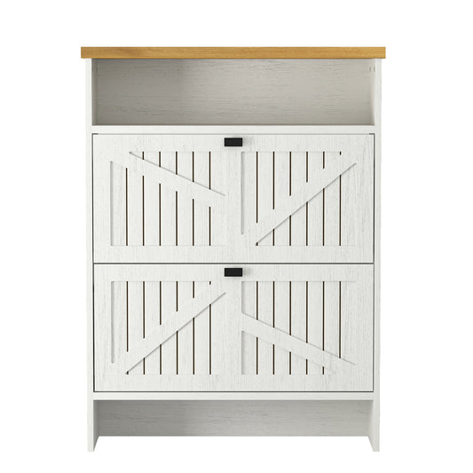 4 Layer Folding Shoe Cabinet With Metal Rounded Corners Convenient Shoe Storage - White