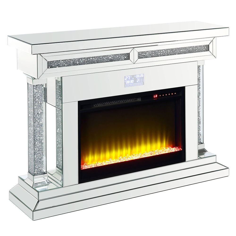 Noralie - 36"H Fireplace With Bluetooth - Mirrored & Faux Diamonds