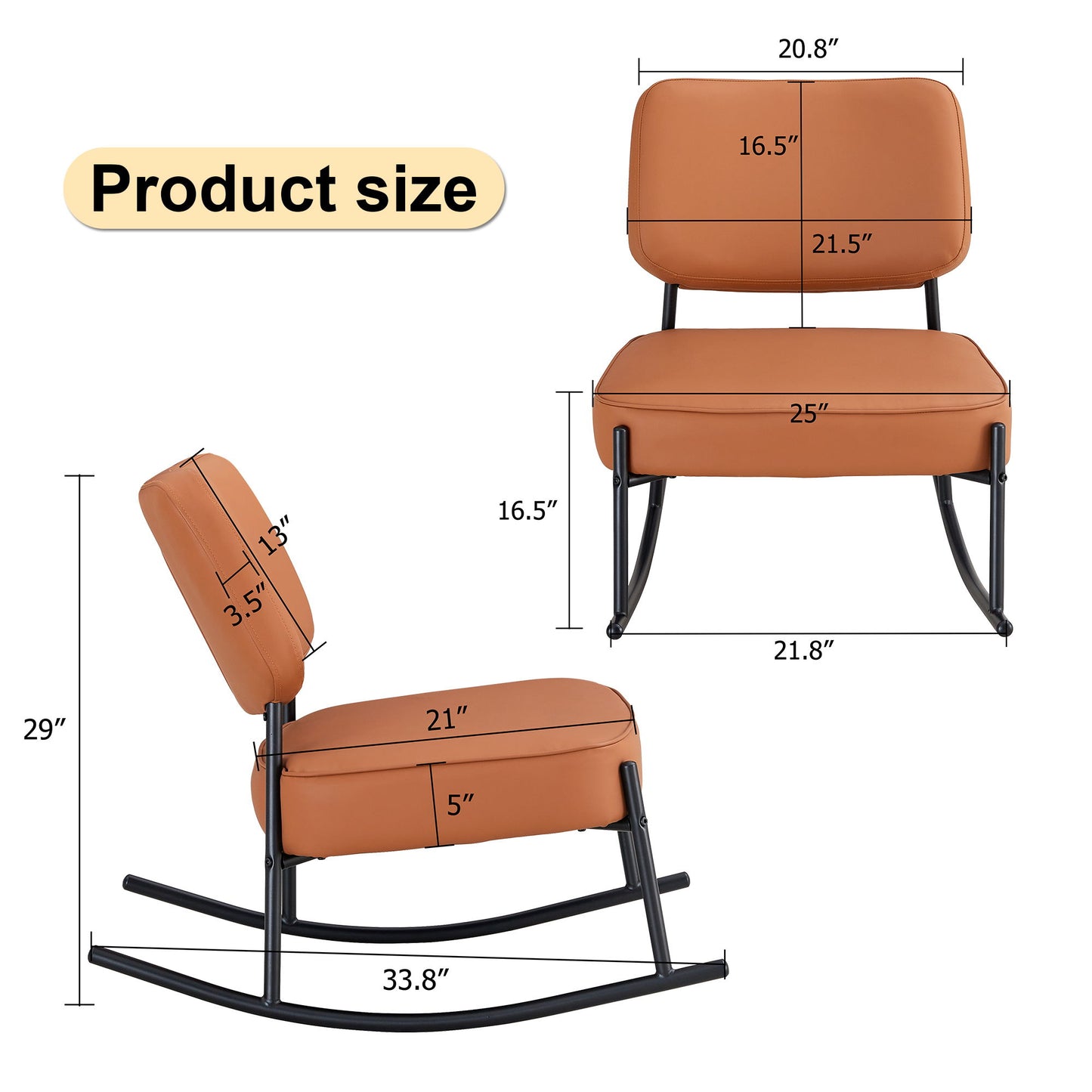 Rocking Chair With Backrest And Metal Legs For Living Room