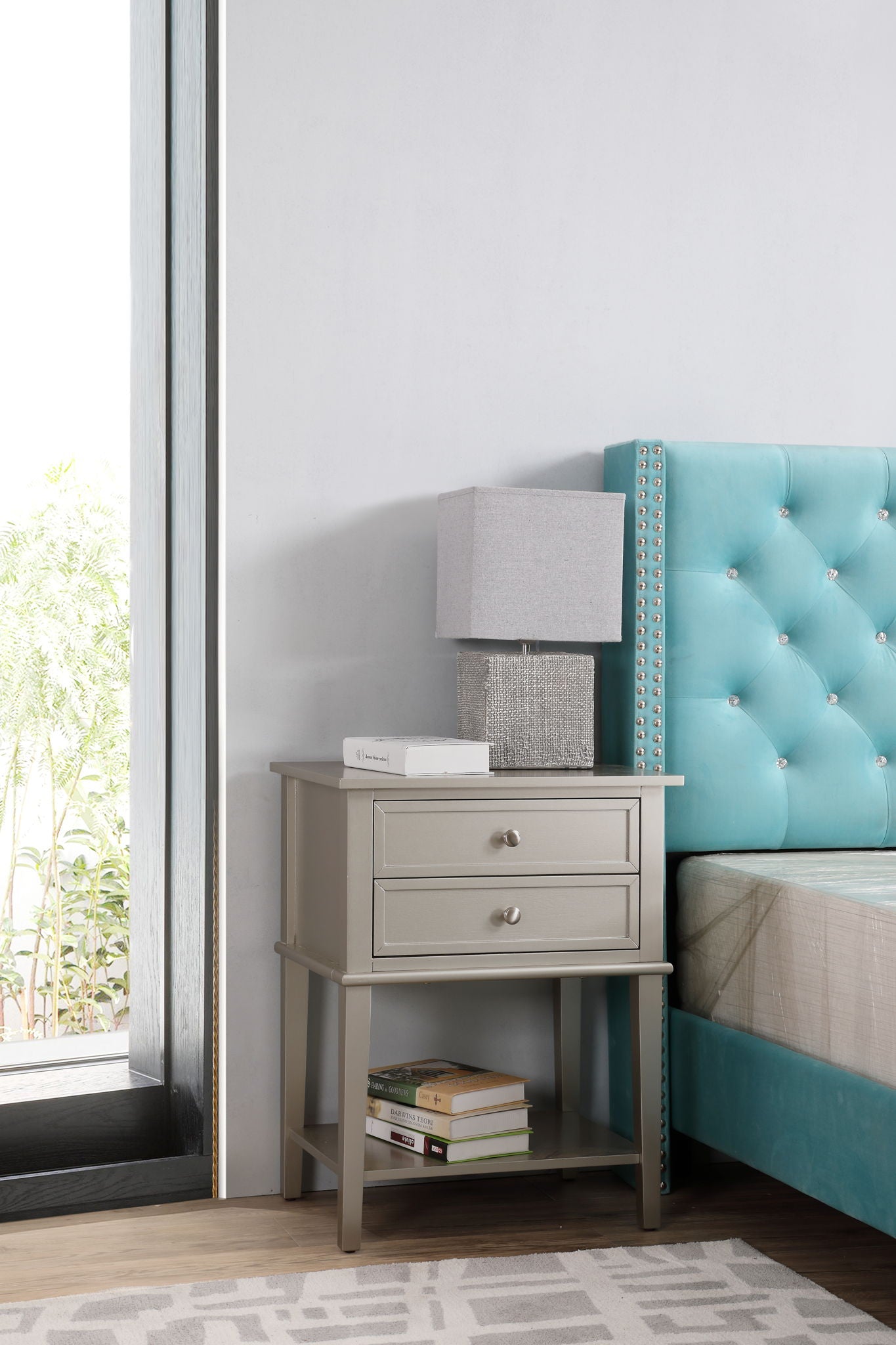 Vibrant Contemporary Nightstand - Silver Champagne