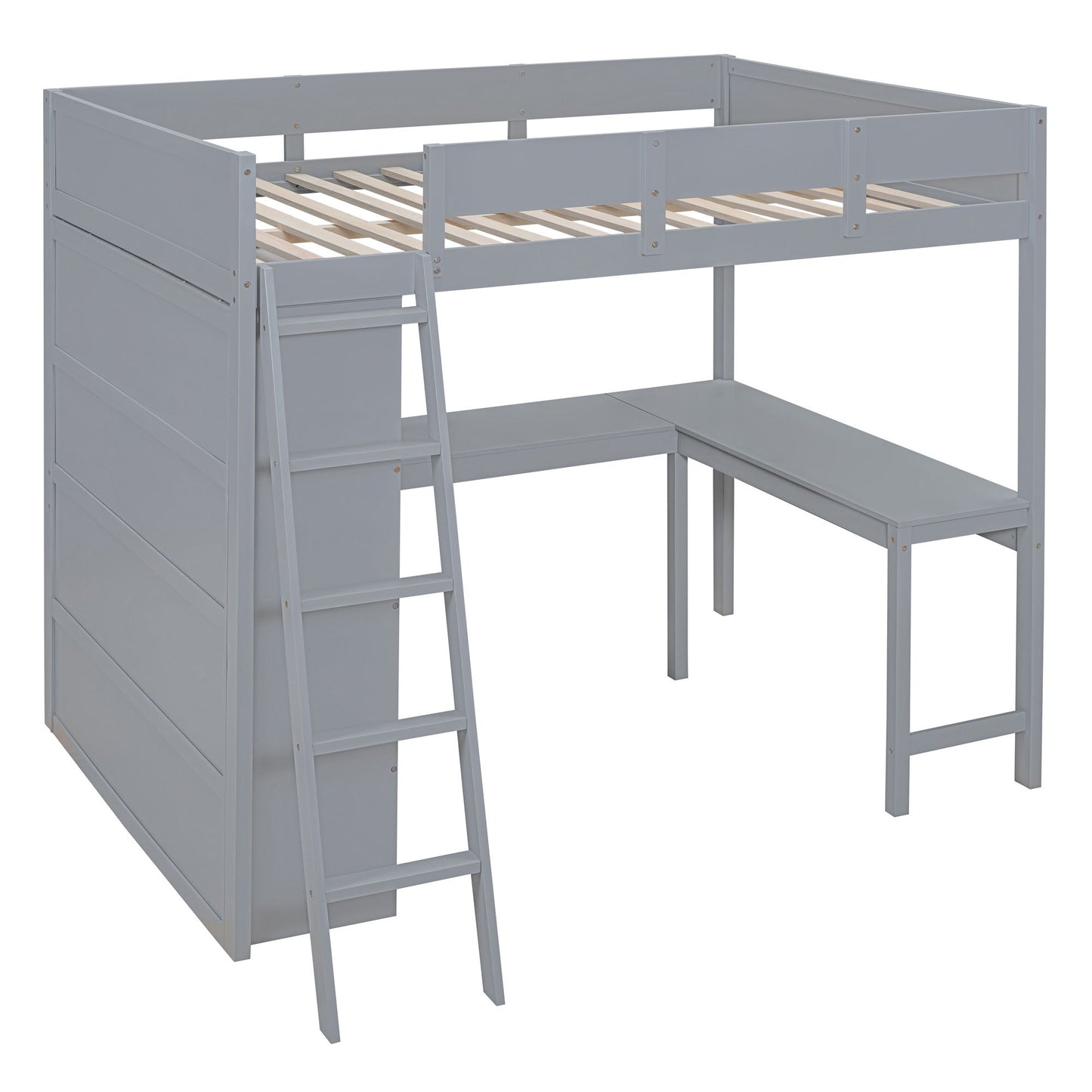 Full Size Modern Loft Bed With Desk And Shelves - Gray