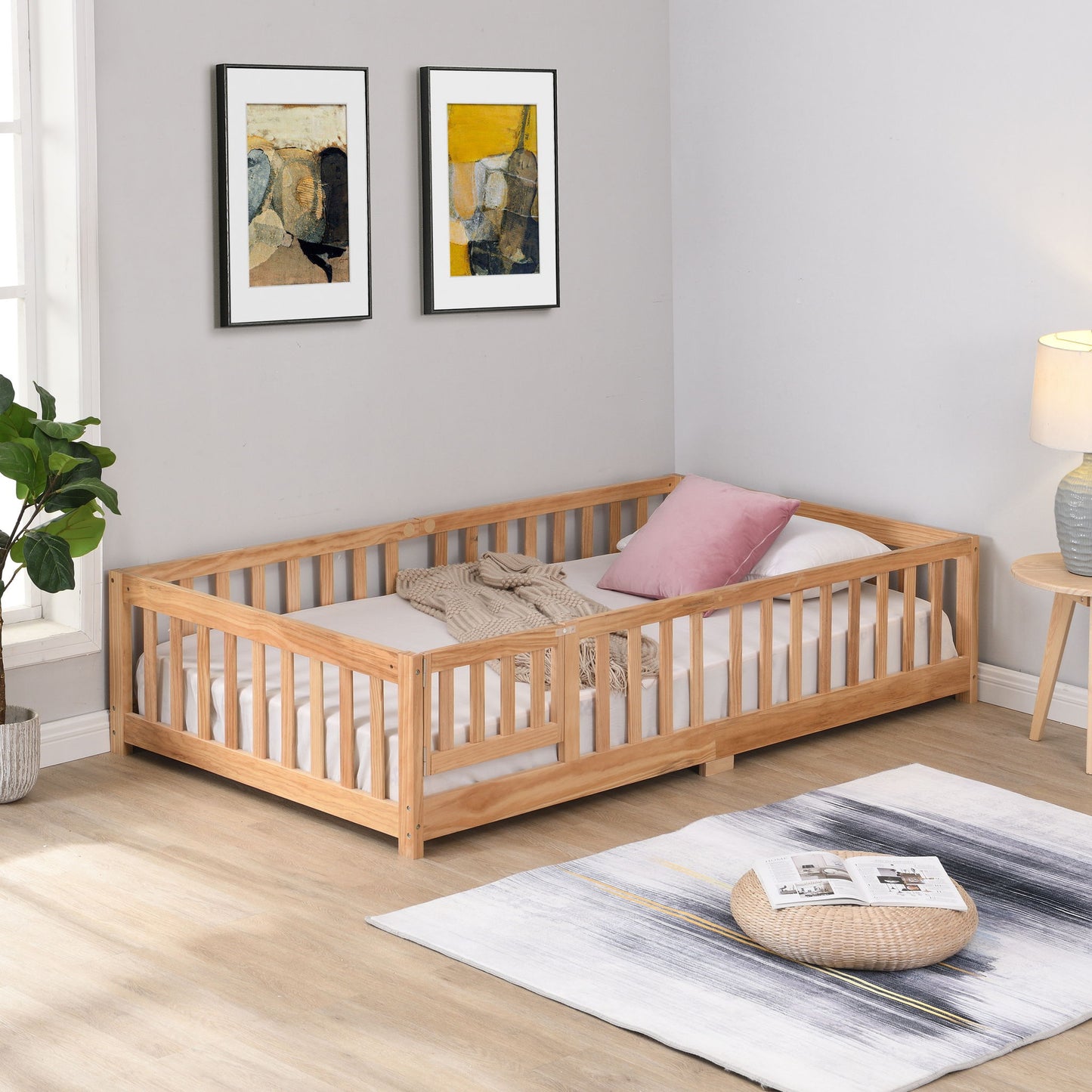 Floor Bed With Door And Fence For Children