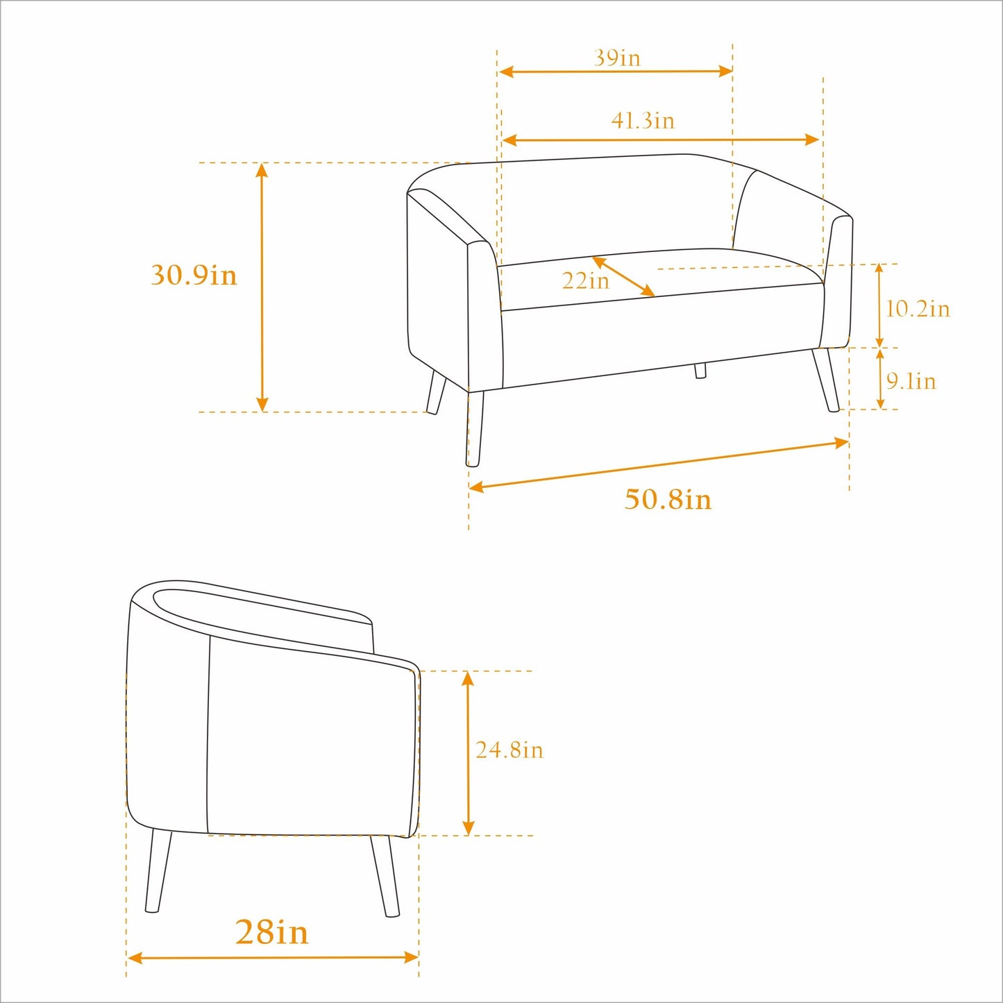 Modern Loveseat Couch Sofa With Corduroy Upholstery, 2 Seat