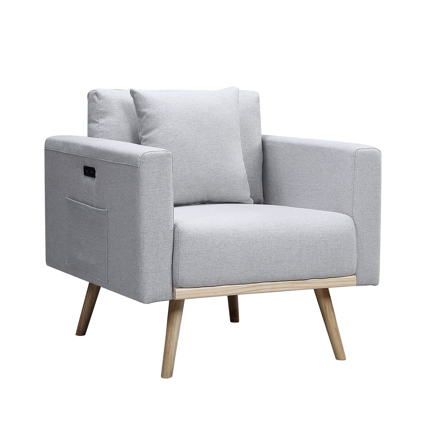 Easton - Linen Fabric Chair With USB Charging Ports Pockets And Pillows