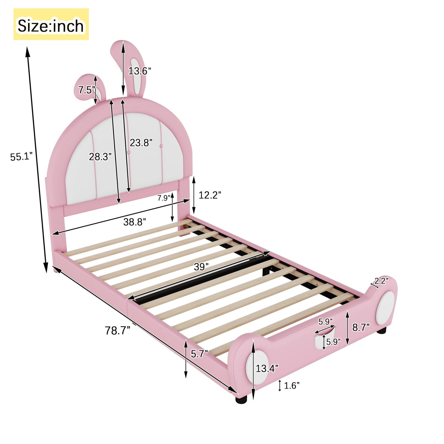 Upholstered Platform Bed With Rabbit Shaped Headboard