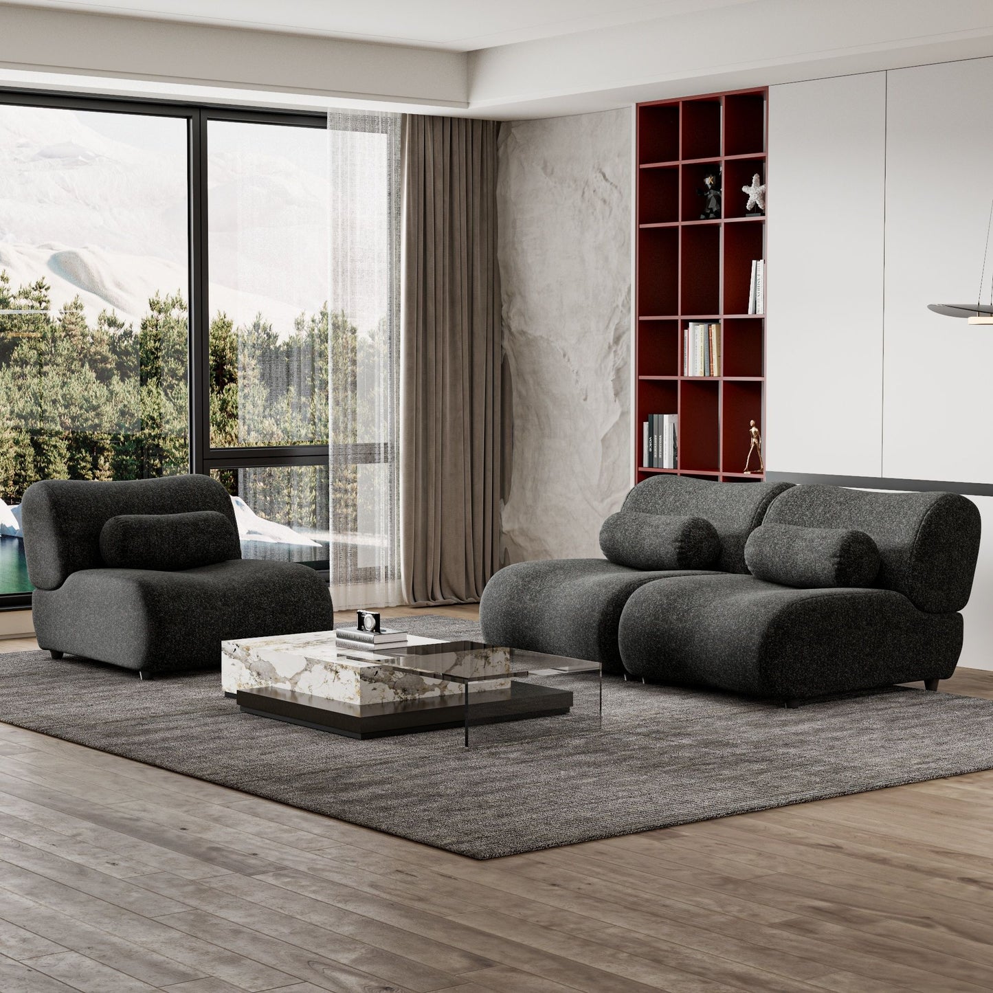 Contemporary Modular 3 Seat Sectional With Deep Seating, Soft Backrest