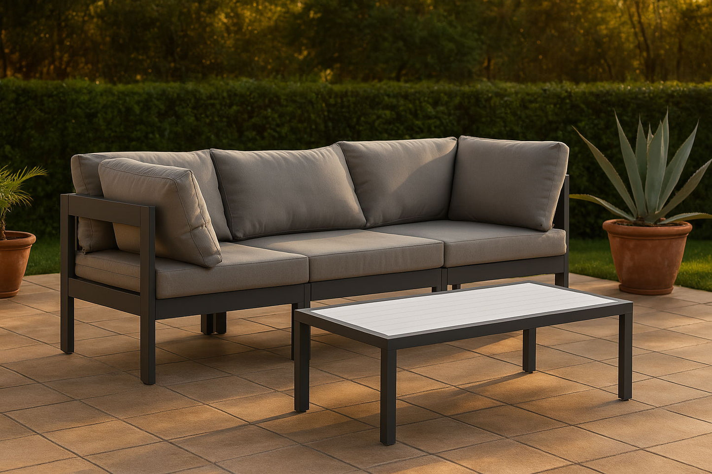 Nizuc - Outdoor Patio 3 Seat Modular Sofa With Gray Frame