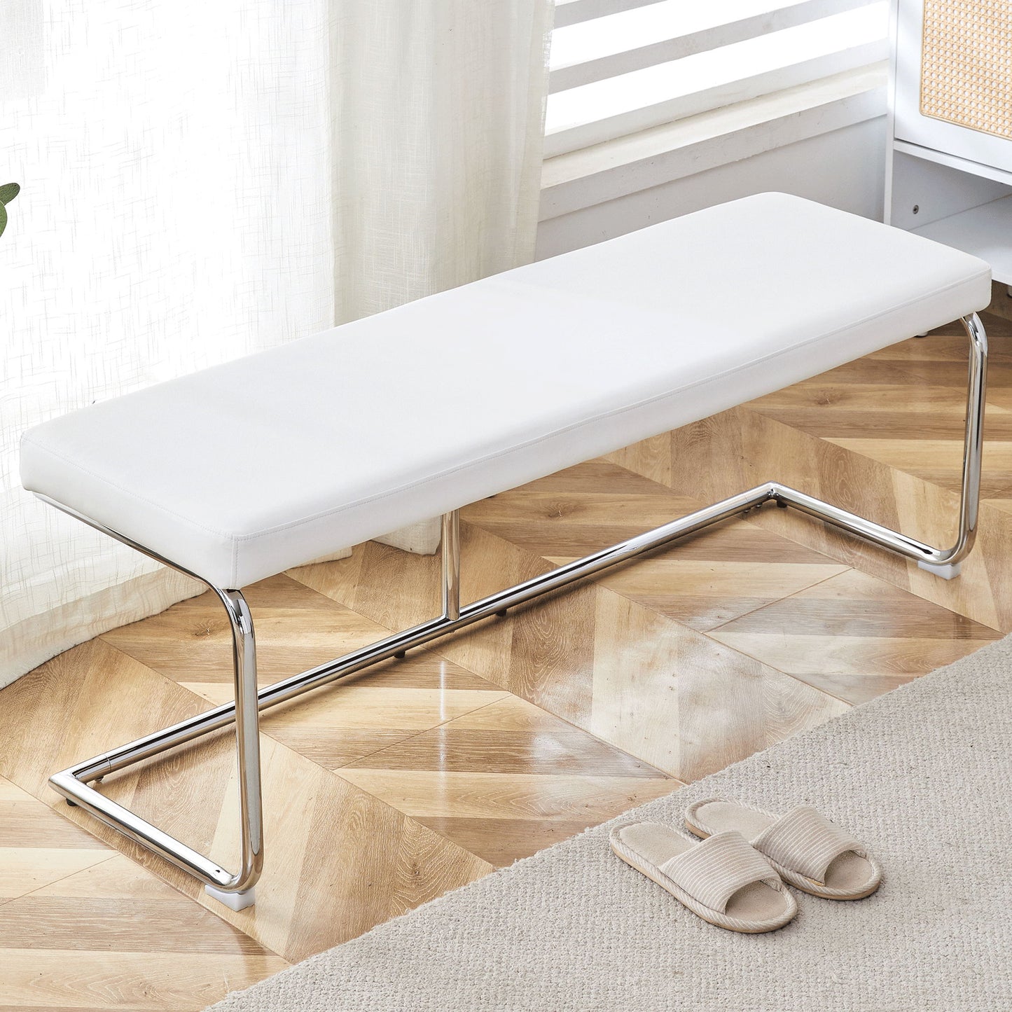 Modern Shoe Changing Stool With Silver Metal Legs For Various Rooms