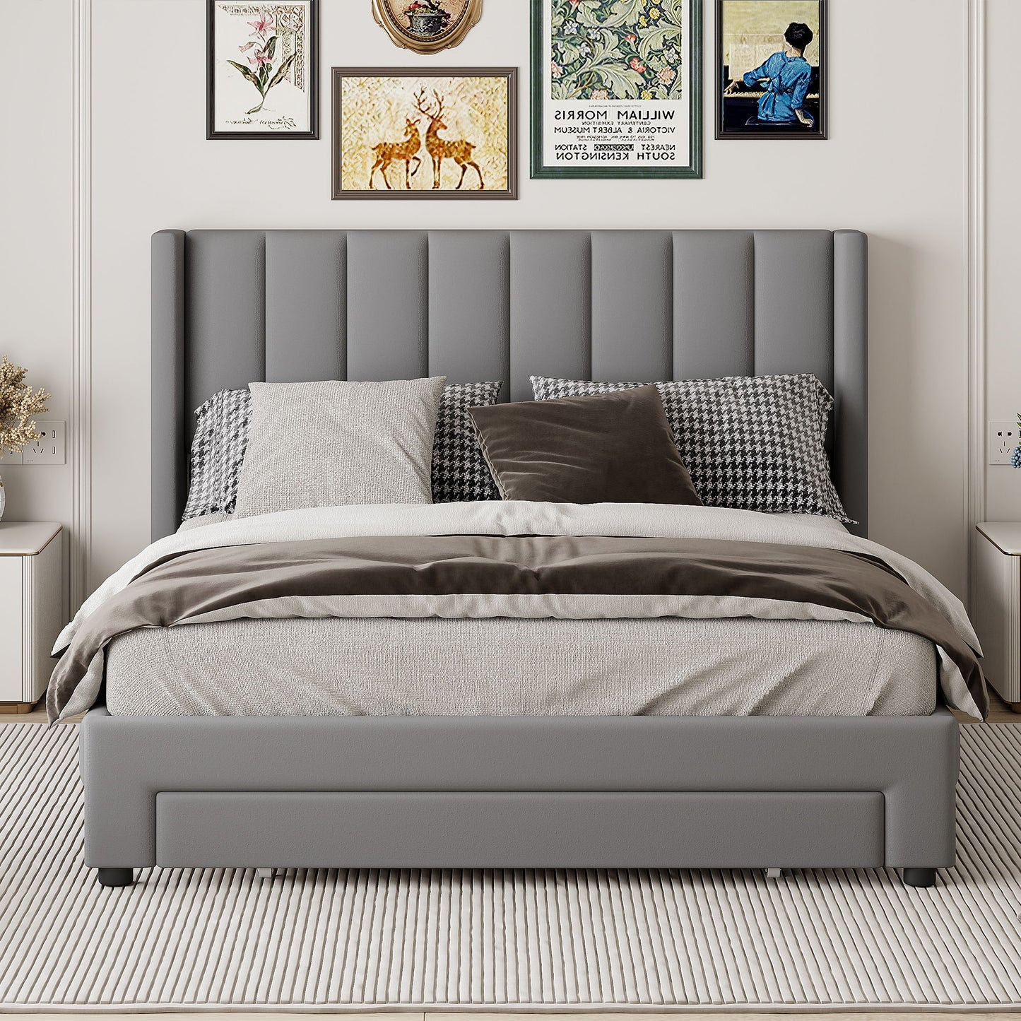 Storage Elegant Upholstered Platform Bed With Drawer