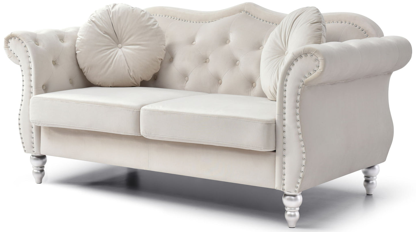 Elegant Flared Arm Loveseat - Ivory