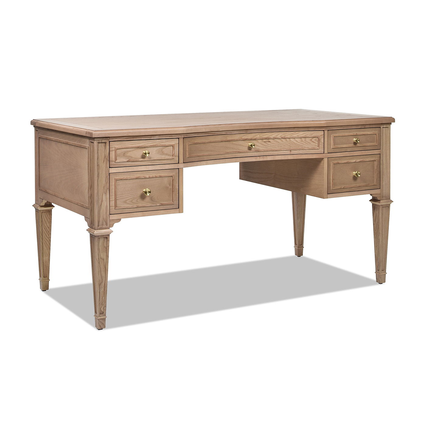 Dauphin - Gold Accent 5 Drawer Executive Desk - Natural Brown