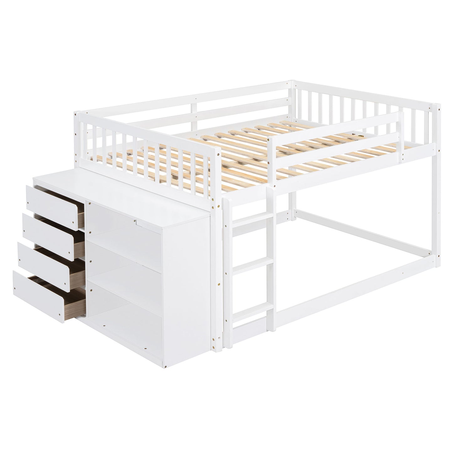 Full Over Full Bunk Bed With Storage And Shelves And Elegant Durable Design - White