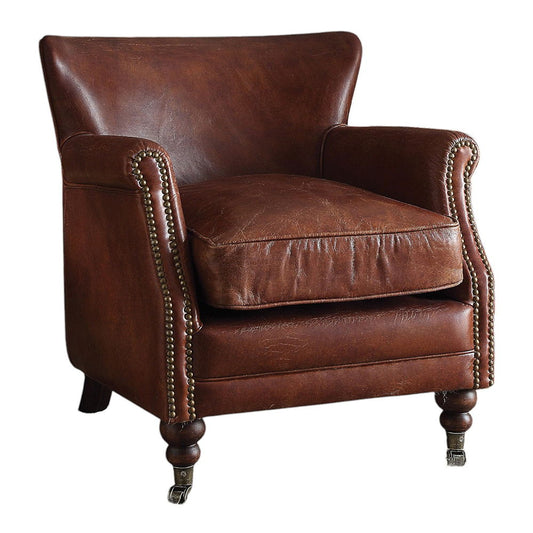 Leeds - Accent Chair - Vintage Dark Brown Top Grain Leather