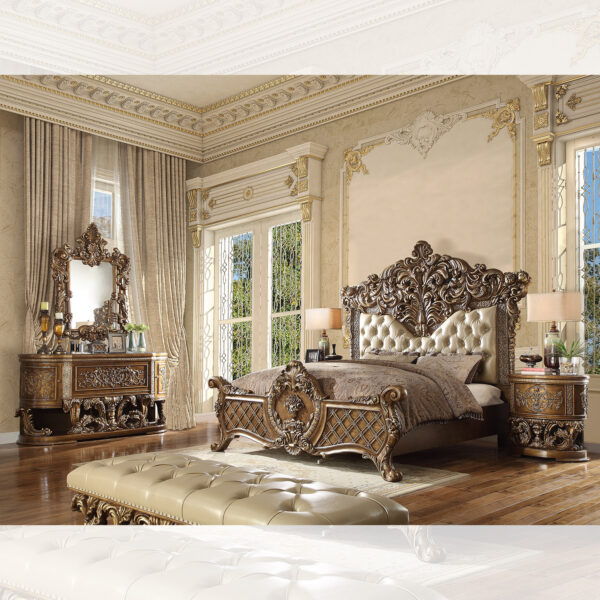 HD-8018 - 4 Piece California King Bedroom Set - Antique Gold & Perfect Brown
