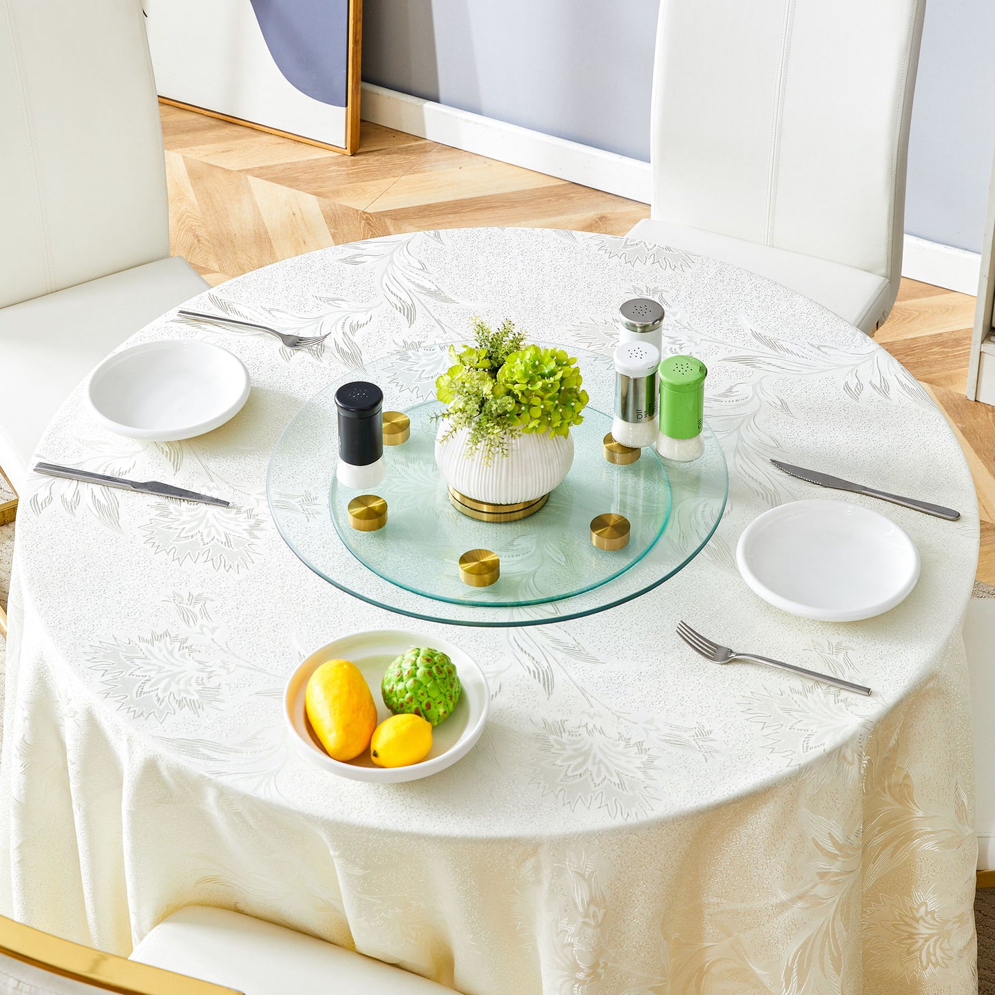 Double Layer Rotatable Round Glass Plate - Gold / Transparent