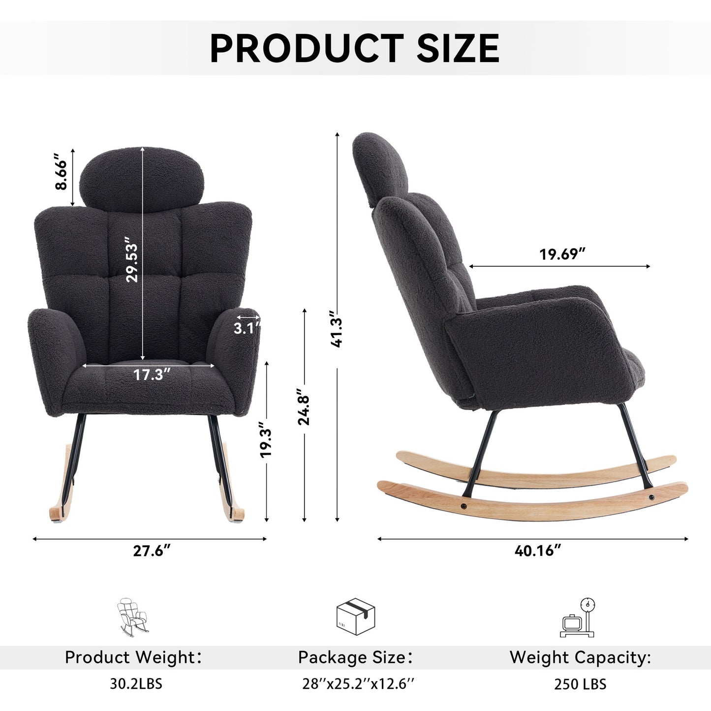 Contemporary Teddy Fabric Upholstered Nursery Rocking Glider Chair With High Backrest And Pillow