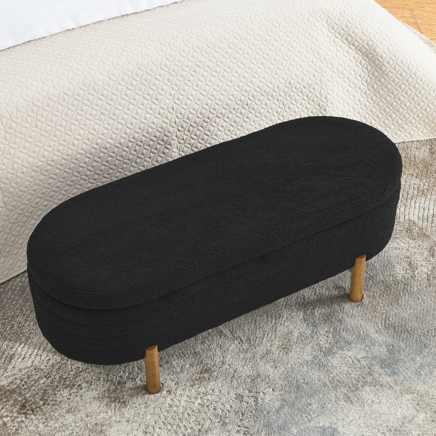 Oval Ottoman Storage Bench With Rubber Wood Legs