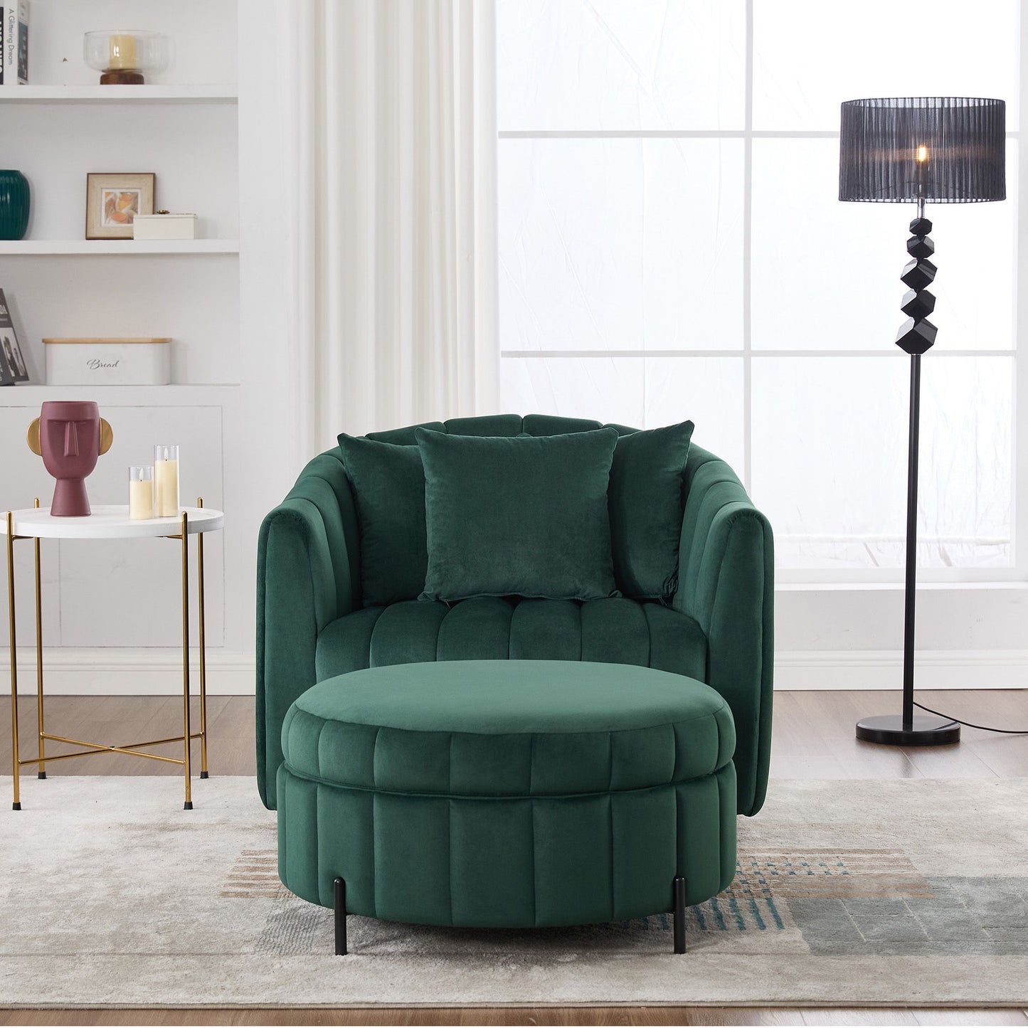 Oversized Swivel Barrel Accent Chair And Ottoman Set With Storage
