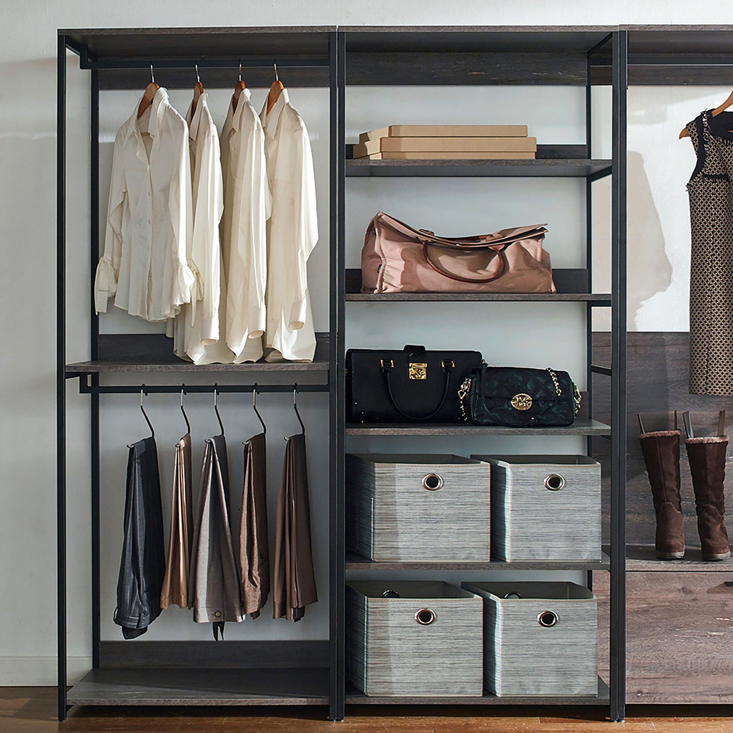 Monica - Walk In Closet System With Modular Design Melamine - Rustic