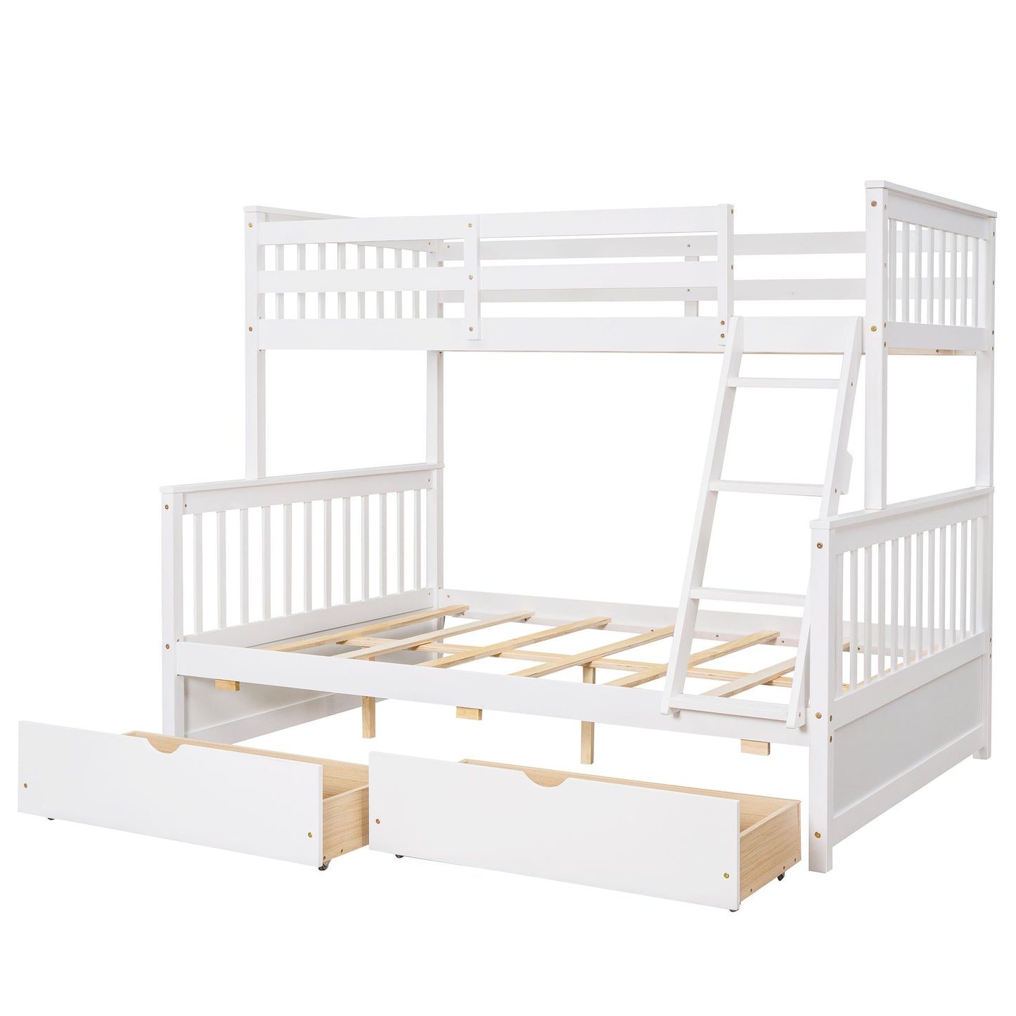 Twin Over Full Bunk Bed With Ladders And Two Storage Drawers - White