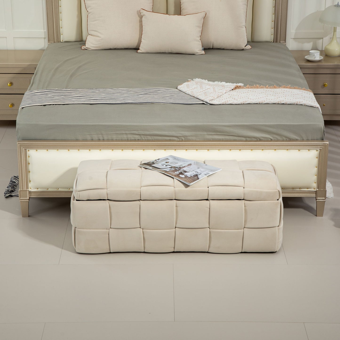 Upholstered Storage Ottoman With Safety Hinge